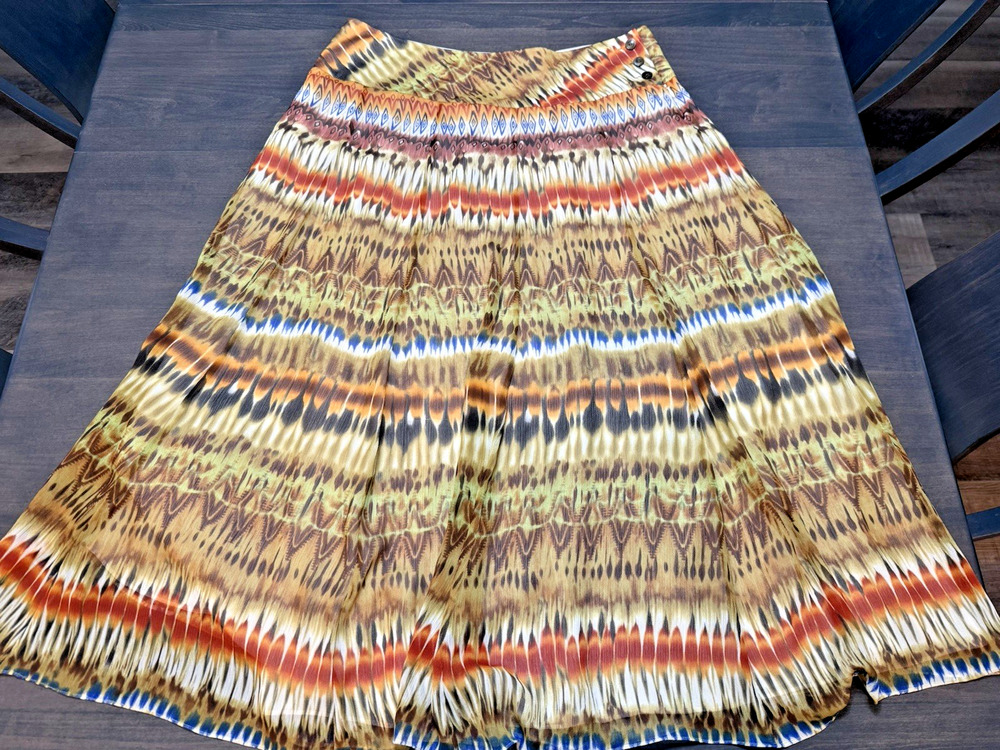 Jone NY Skirt Womens 16 Brown/Blue/Orange/Green Geometric Zip Maxi Flowy Boho
